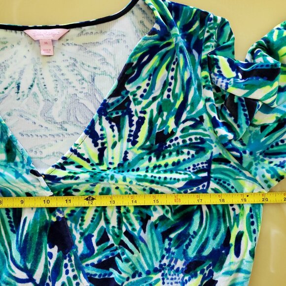 Lilly Pulitzer Viviana Romper Green Navy Armadilly Tropical Velour Medium - Picture 9 of 15